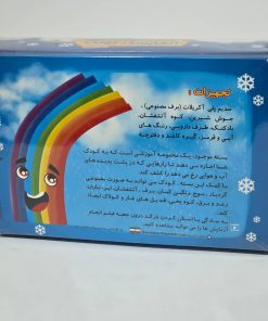 تصویر پشت جعبه: پشت جعبه کیت آزمایشگر کوچک شامل توضیحات آزمایش‌های علمی و محتویات بسته است که به کودکان کمک می‌کند تا آزمایشگاه کوچک علوم جوی خود را بسازند.