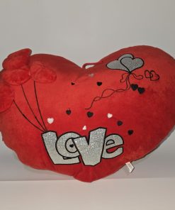 بالش قلبی پولیشی قرمز نانو زیپ‌دار با آویز تزئینی LOVE قابل شستشو