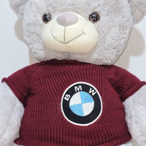 عروسک خرس پولیشی ۸۰ سانتی رنگ طوسی با آرم BMW قابل شستشو مناسب هدیه - Image 2